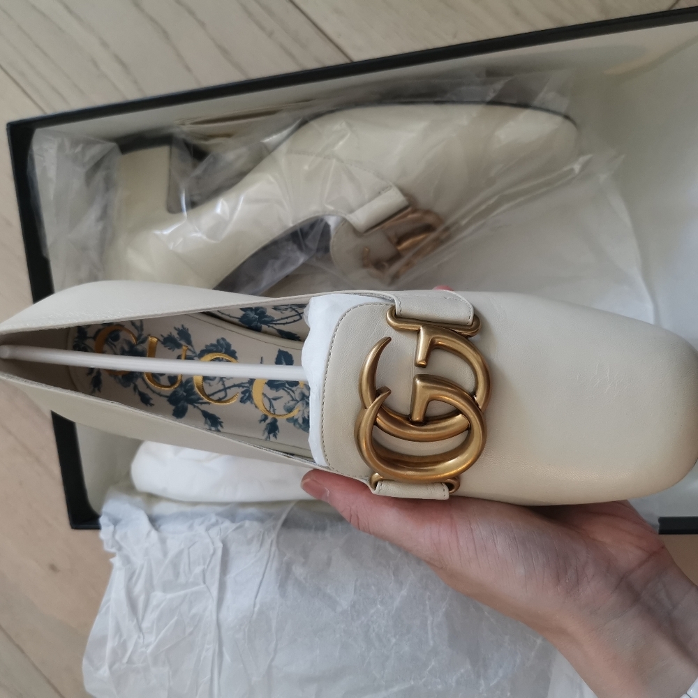 GUCCIMalaga Kid GG Victoire 55mm Loafer Pumps Vintage White size 37 - Picture 5 of 8